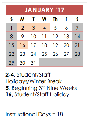 District School Academic Calendar for Serna Elementary School for January 2017