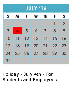 District School Academic Calendar for Jose M Lopez Middle for July 2016