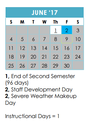 District School Academic Calendar for Academy Of Creative Ed for June 2017