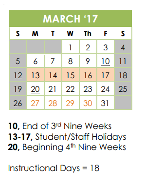 District School Academic Calendar for Bulverde Creek for March 2017