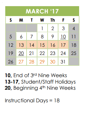 District School Academic Calendar for Academy Of Creative Ed for March 2017
