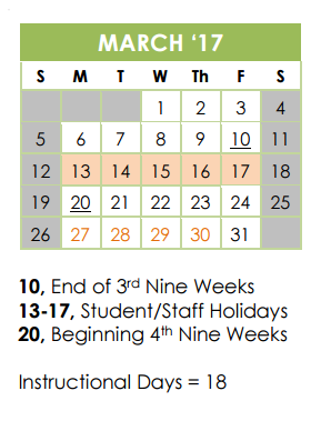 District School Academic Calendar for Serna Elementary School for March 2017