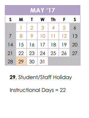 District School Academic Calendar for Longs Creek Elementary School for May 2017