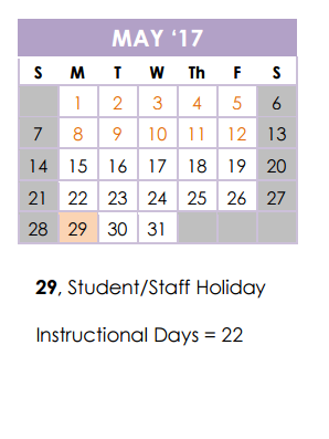 District School Academic Calendar for Academy Of Creative Ed for May 2017