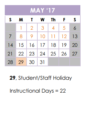 District School Academic Calendar for West Avenue Elementary School for May 2017