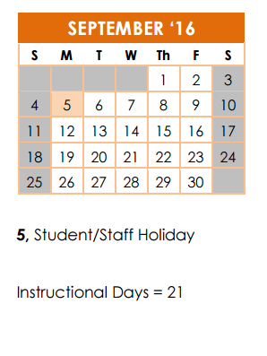 District School Academic Calendar for Olmos Elementary School for September 2016
