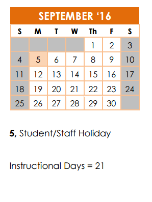 District School Academic Calendar for Frank Tejeda Middle School for September 2016