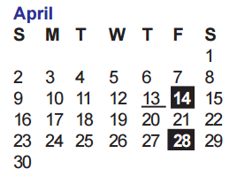 District School Academic Calendar for Steubing Elementary School for April 2017