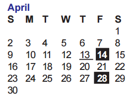 District School Academic Calendar for Thornton Elementary School for April 2017