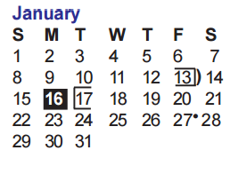 District School Academic Calendar for Burke Elementary School for January 2017
