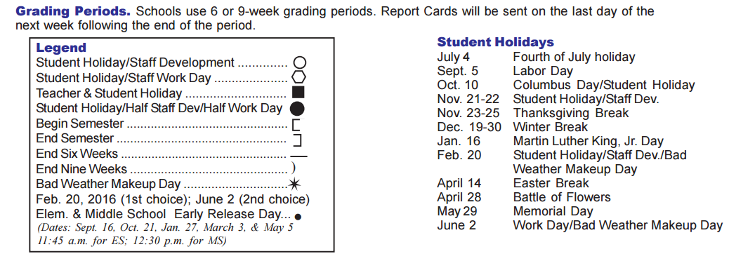 District School Academic Calendar Key for Aue Elementary School
