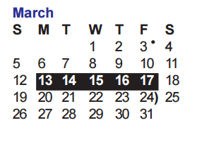 District School Academic Calendar for Homebound for March 2017