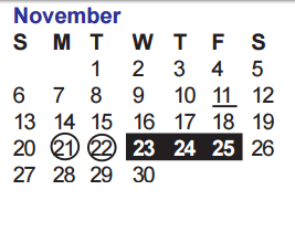 District School Academic Calendar for Krueger Elementary School for November 2016