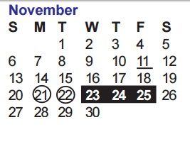 District School Academic Calendar for Helotes Elementary School for November 2016