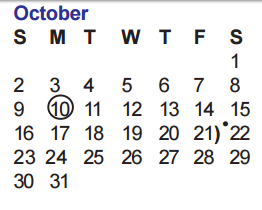 District School Academic Calendar for Ward Elementary School for October 2016