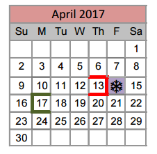 District School Academic Calendar for Denton Creek for April 2017