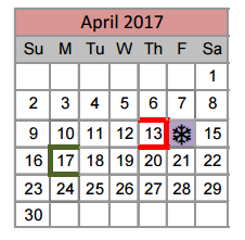 District School Academic Calendar for Roanoke Elementary for April 2017