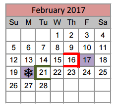 District School Academic Calendar for Northwest High School for February 2017