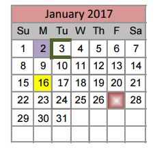 District School Academic Calendar for Justin Elementary for January 2017