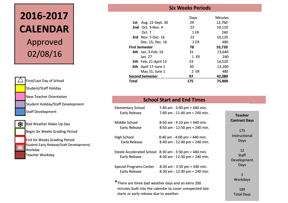 Northwest High School School District Instructional Calendar