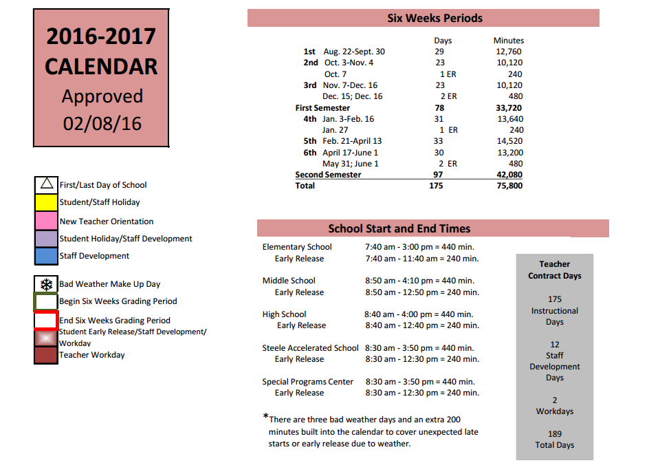 District School Academic Calendar Key for Roanoke Elementary