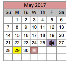 District School Academic Calendar for Sonny & Allegra Nance Elementary for May 2017
