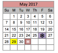 District School Academic Calendar for Justin Elementary for May 2017