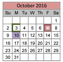 District School Academic Calendar for W R Hatfield Elementary for October 2016