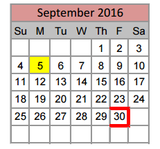 District School Academic Calendar for Lakeview Elementary for September 2016