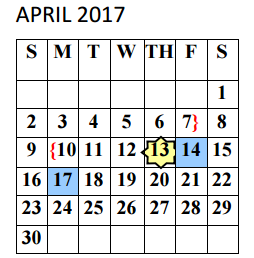 District School Academic Calendar for Yzaguirre Middle School for April 2017