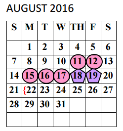 District School Academic Calendar for Yzaguirre Middle School for August 2016