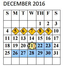 District School Academic Calendar for Alamo Middle for December 2016