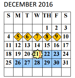 District School Academic Calendar for Arnold Elementary for December 2016