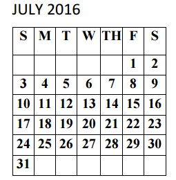District School Academic Calendar for Clover Elementary for July 2016