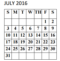 District School Academic Calendar for Sorensen Elementary for July 2016