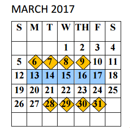 District School Academic Calendar for PSJA North High School for March 2017