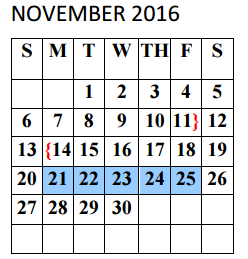 District School Academic Calendar for Sorensen Elementary for November 2016