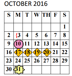 District School Academic Calendar for Gus Guerra Elementary for October 2016