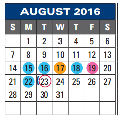 District School Academic Calendar for The Summit Intermediate for August 2016