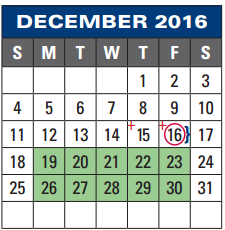 District School Academic Calendar for The Summit Intermediate for December 2016