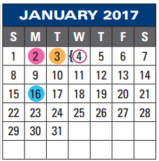 District School Academic Calendar for The Summit Intermediate for January 2017
