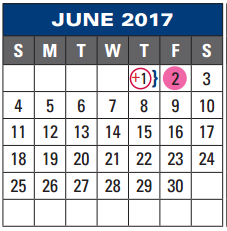 District School Academic Calendar for Burnett Guidance Ctr for June 2017