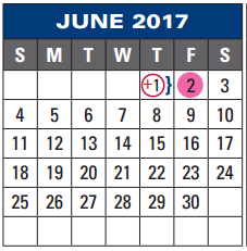 District School Academic Calendar for The Summit Intermediate for June 2017
