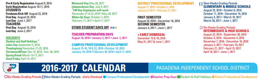 District School Academic Calendar Key for Young Elementary