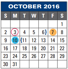 District School Academic Calendar for Miller Intermediate for October 2016
