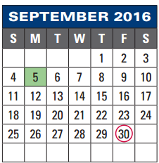 District School Academic Calendar for The Summit Intermediate for September 2016