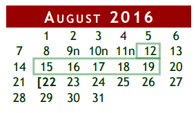 District School Academic Calendar for Robert Turner High School for August 2016
