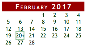 District School Academic Calendar for Berry Milller Junior High School for February 2017