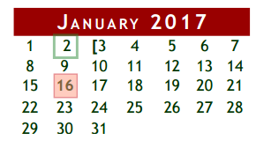 District School Academic Calendar for Alexander Middle School for January 2017