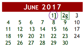 District School Academic Calendar for Alexander Middle School for June 2017